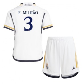 Lacne Dětský Futbalové dres Real Madrid Eder Militao #3 2023-24 Krátky Rukáv - Domáci (+ trenírky)